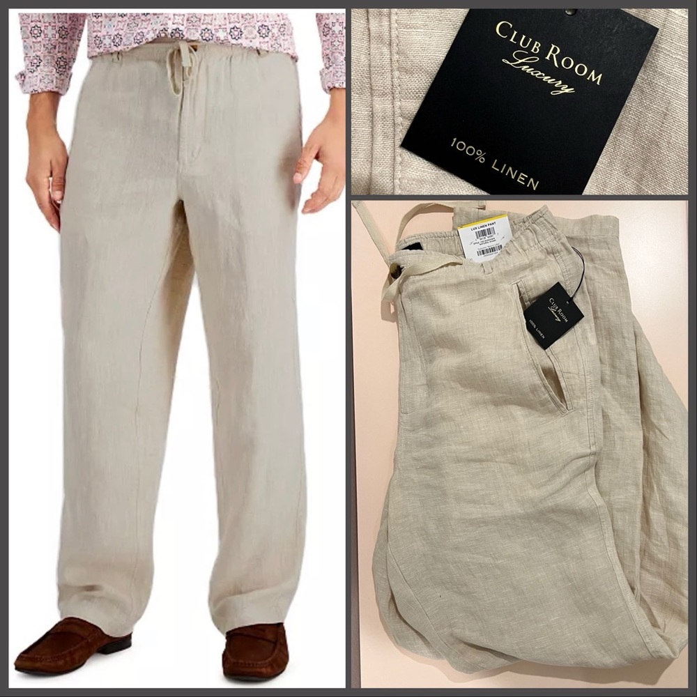 Club Room Men’s Linen Pants Size Medium 32-38 elastic waist NEW